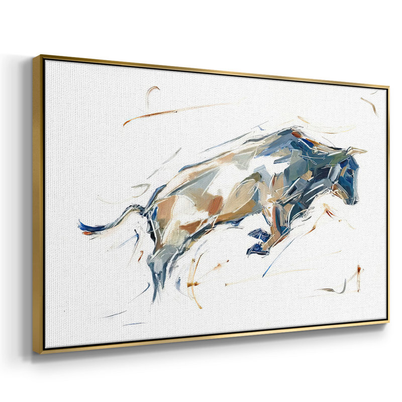 «Modern Bull Study I», reproduction encadrée sur toile, Or, H 25 po x l 37 po x P 2 po