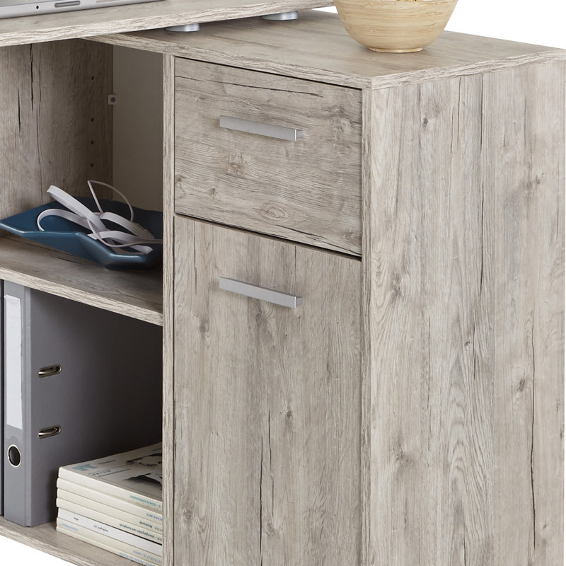 Francisca L-Shaped Computer Desk, Oak sand and oak