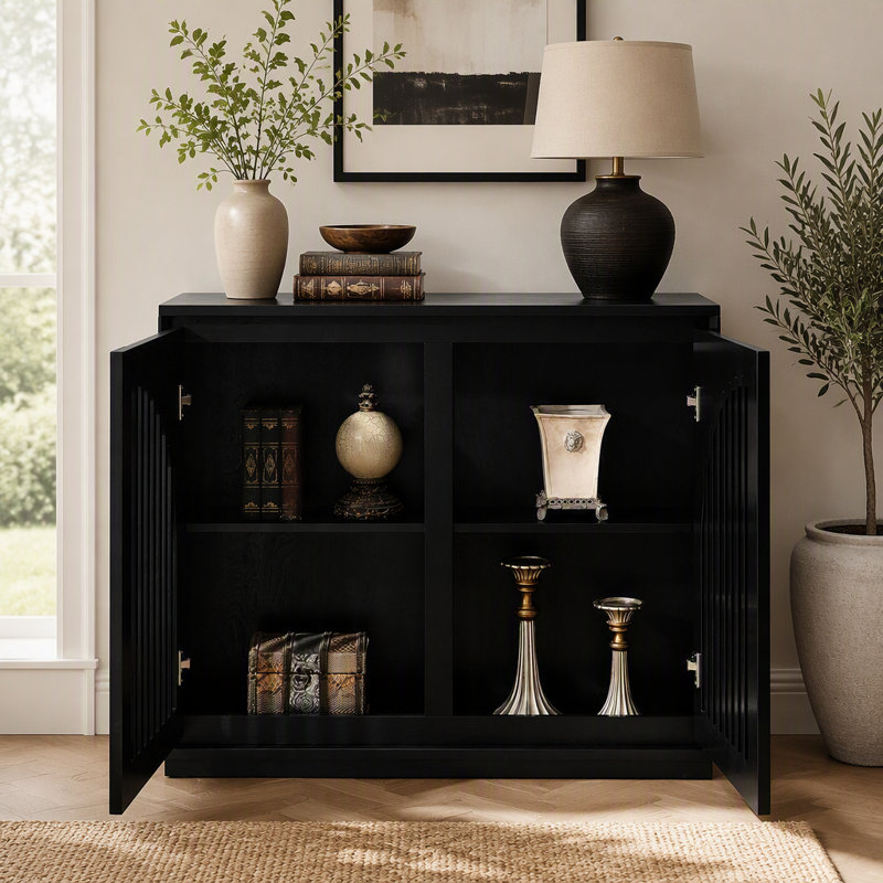 Buffet étroit Mid-Century, Noir