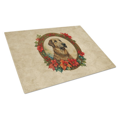 Irish Wolfhound Christmas Flowers Glass Cutting Board