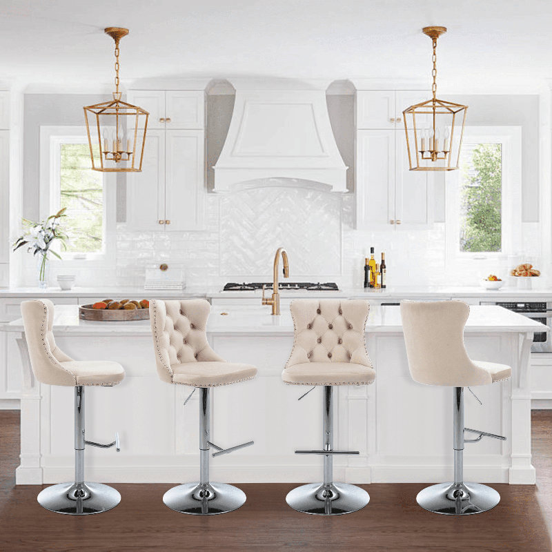 Tabourets de bar pivotants réglables à 360 °, Beige, 4, Argent