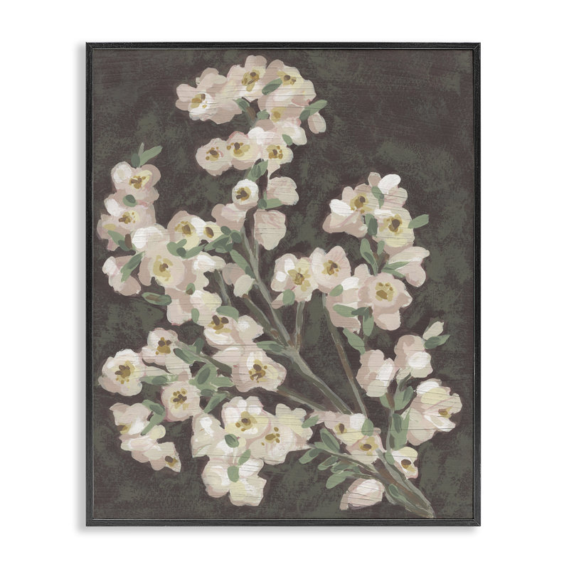 Estampe numérique rustique de cerisier en fleurs, design par June Erica Vess, H 20 po x l 16 po, Giclée encadrée noir minuit