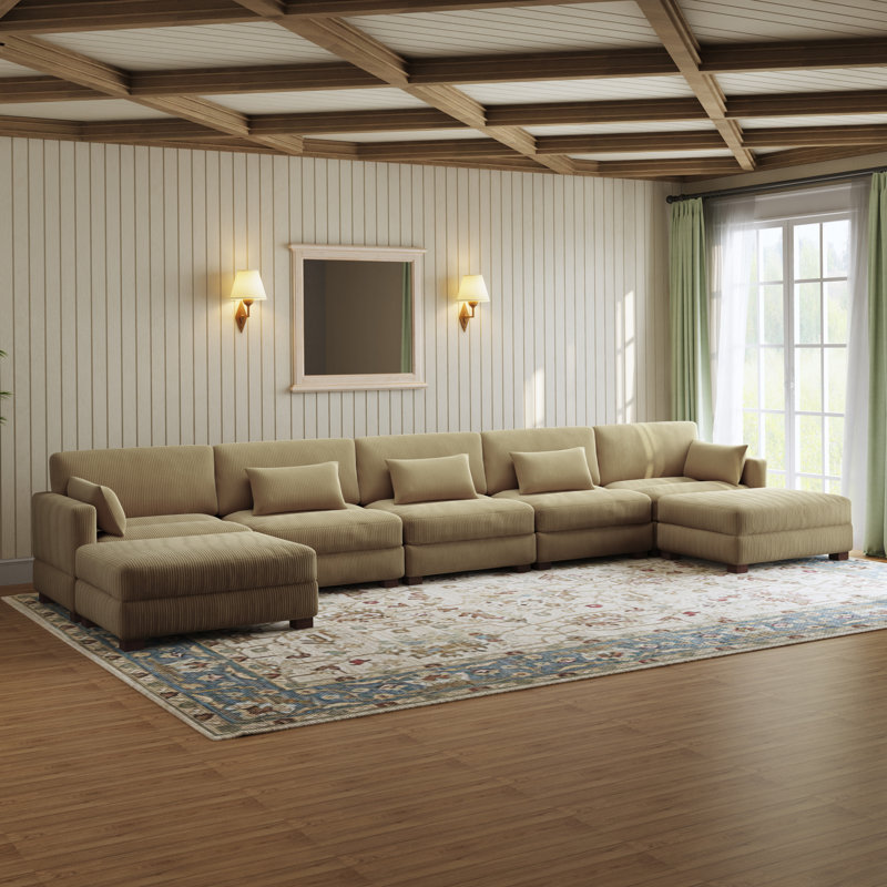 7 Seater Corduroy Corner Sofa , Camel Corduroy