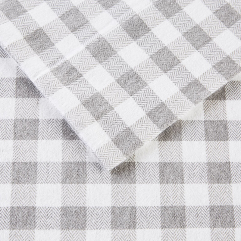Drap imprimé à carreaux gris à motif de chevrons, 4 pièces, 100% flanelle de coton, doux au toucher, drap-housse élastique, lavable à la machine