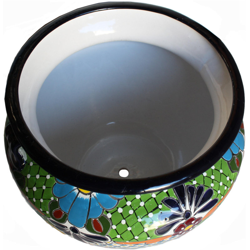 Glazed TalaMex Large-Sized Paracho Mexican Colors Talavera Ceramic Garden Pot