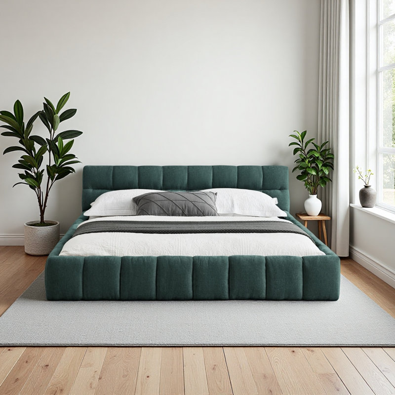 Grand cadre de lit tapissier avec tissu épais, Vert