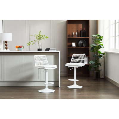 De 2 tabourets de bar, 360 chaises réglables pivotantes pour la cuisine et la salle à manger, conception avec repose-pieds, structure en métal, capacité de 250 lb, blanc, tabouret 2 pièces à thème classique, chaise, 35,18 po à 42,91 po, style