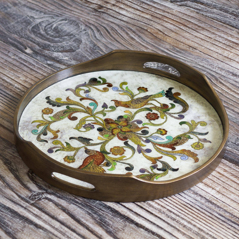 McLarty Reverse Painted Glass Serving Tray, Beige