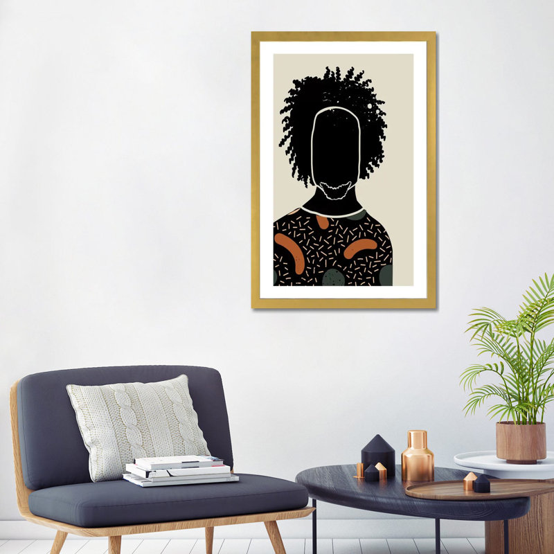 «Black Hair IX», reproduction d'impression, Blanc, H 24 po x l 32 po x P 1 po, Papier encadré doré