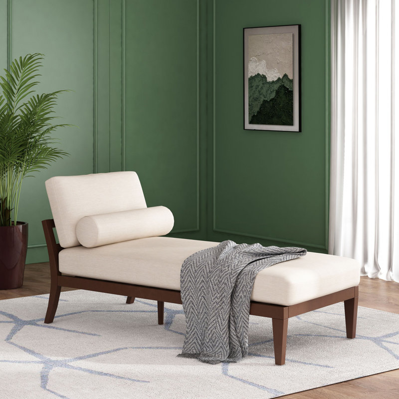 Chaise longue en tissu Sarom avec traversin, Tissu beige brun