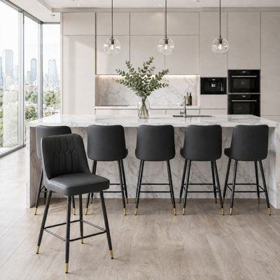 27" Counter Height Bar Stool Set, Faux Leather Bar Stools With Backs For Kitchen Island