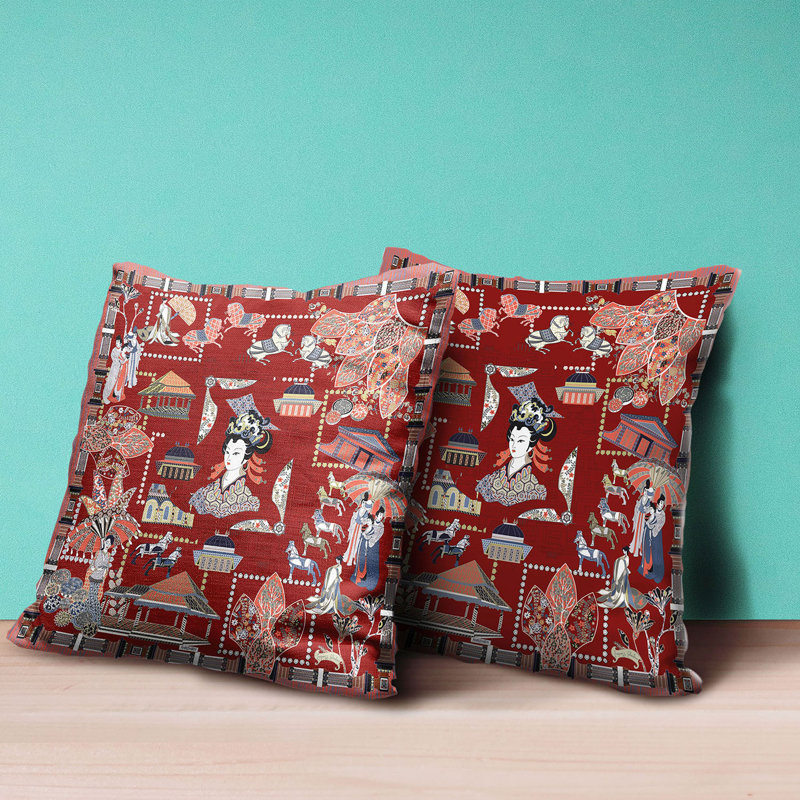 Wu Zetian Red Faux Suede Reversible Throw Pillow 20x20