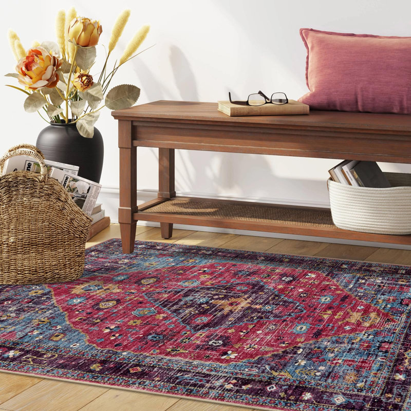 Tapis oriental lavable à la machine Watte, Rectangulaire 3 pi x 5 pi