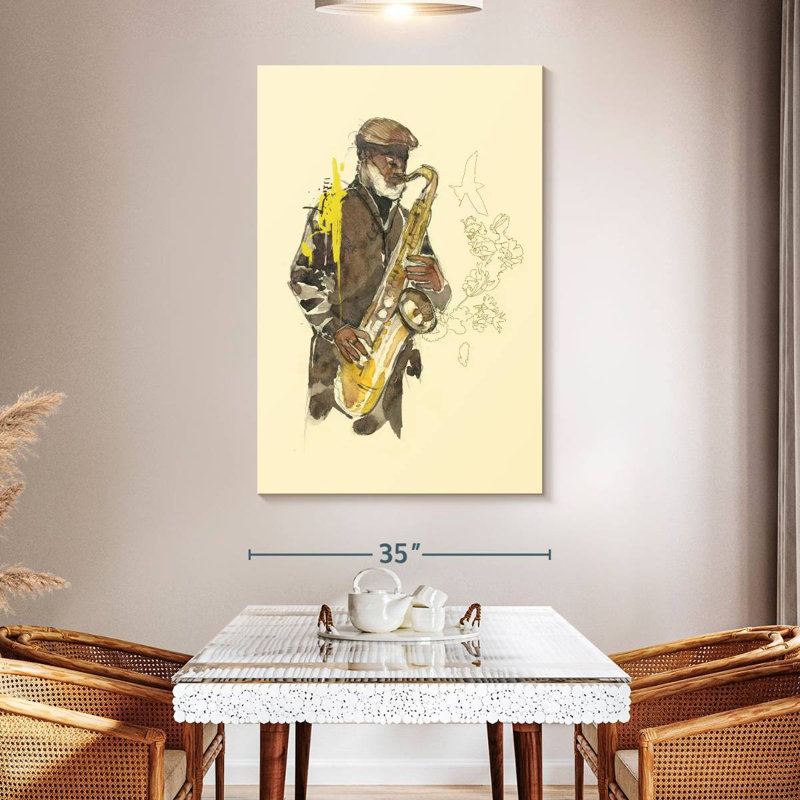 Joueur de saxophone floral Abarca, H 51 po x l 34 po