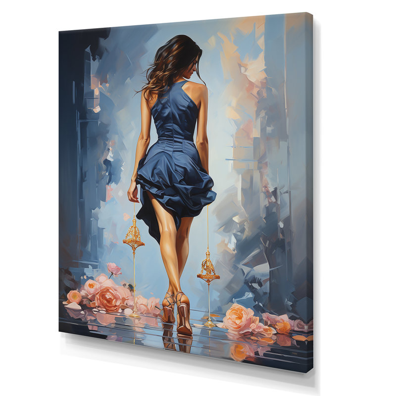 "Blue Glamour Gait", peinture d'art sur toile, Toile tendue, H 32 po x l 16 po