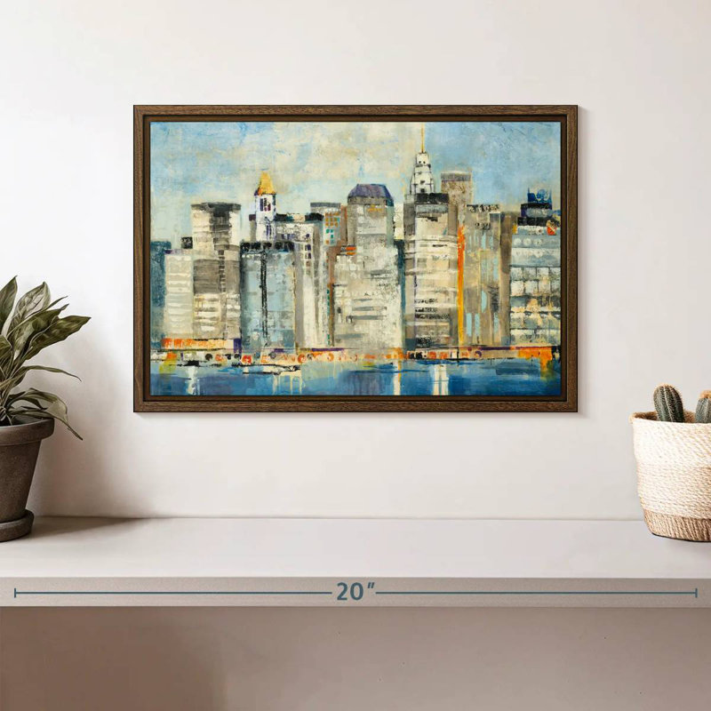 Horizon au bord de l'eau, 13 po x 9 po, Cadre flottant noyer