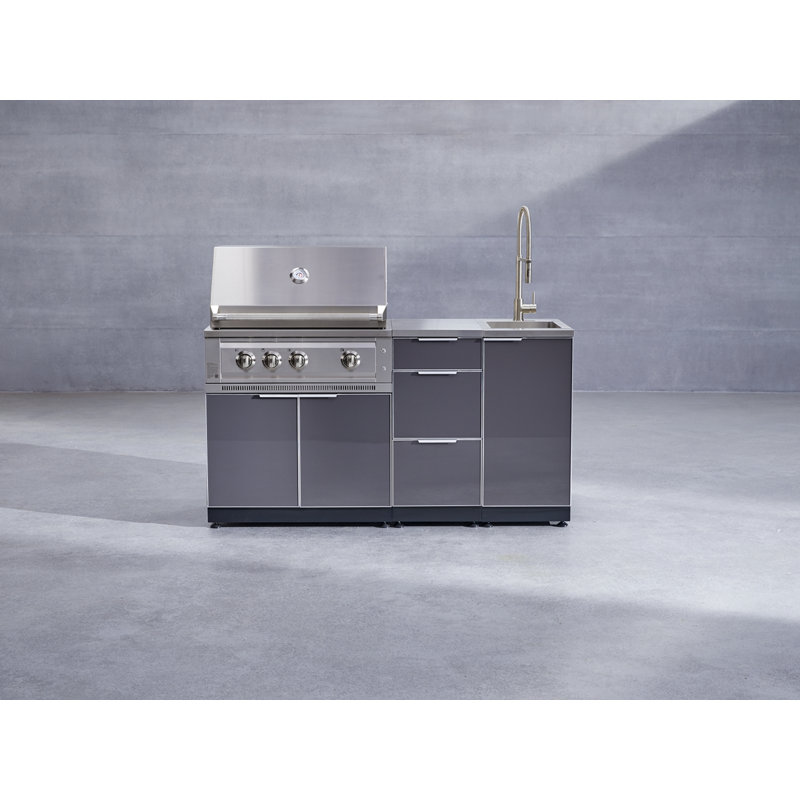 Ensemble d'armoires d'extérieur 3 pièces en aluminium gris ardoise avec évier, Propane liquide, Slate Grey