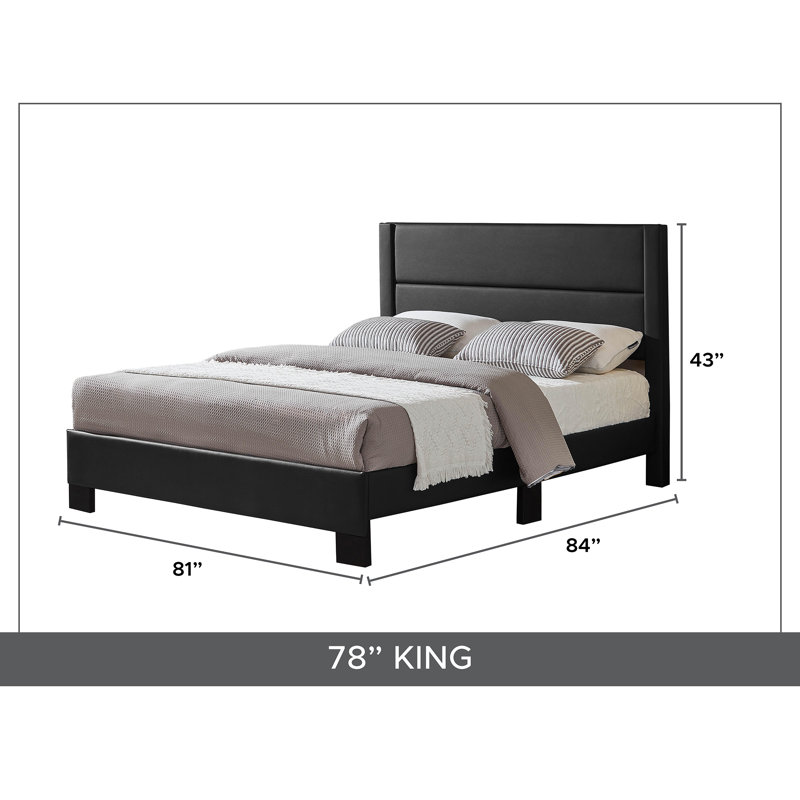 Lit plateforme tapissier avec tête de lit horizontale capitonnée, contemporaine, noir, très grand, Noir, Très grand