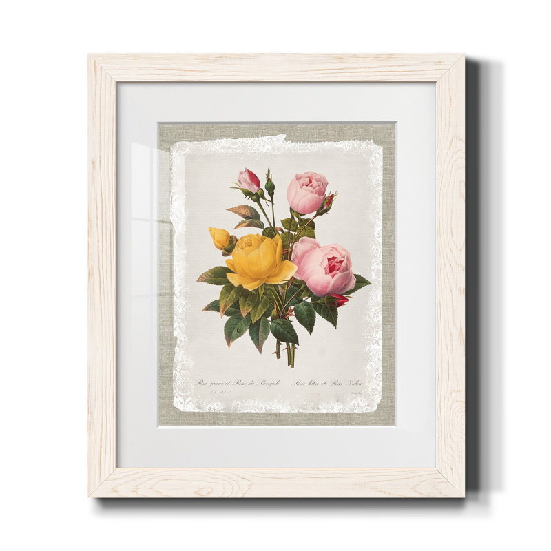 «Botanical Bouquet Roses», reproduction d'art graphique sur papier encadré, H 20 po x l 17 po x P 1,5 po, Blanc