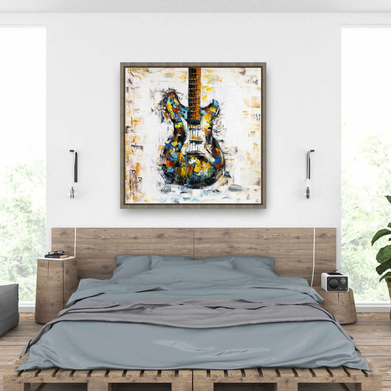 Guitare abstraite et colorée - Toile encadrée orange pour «Man Cave»