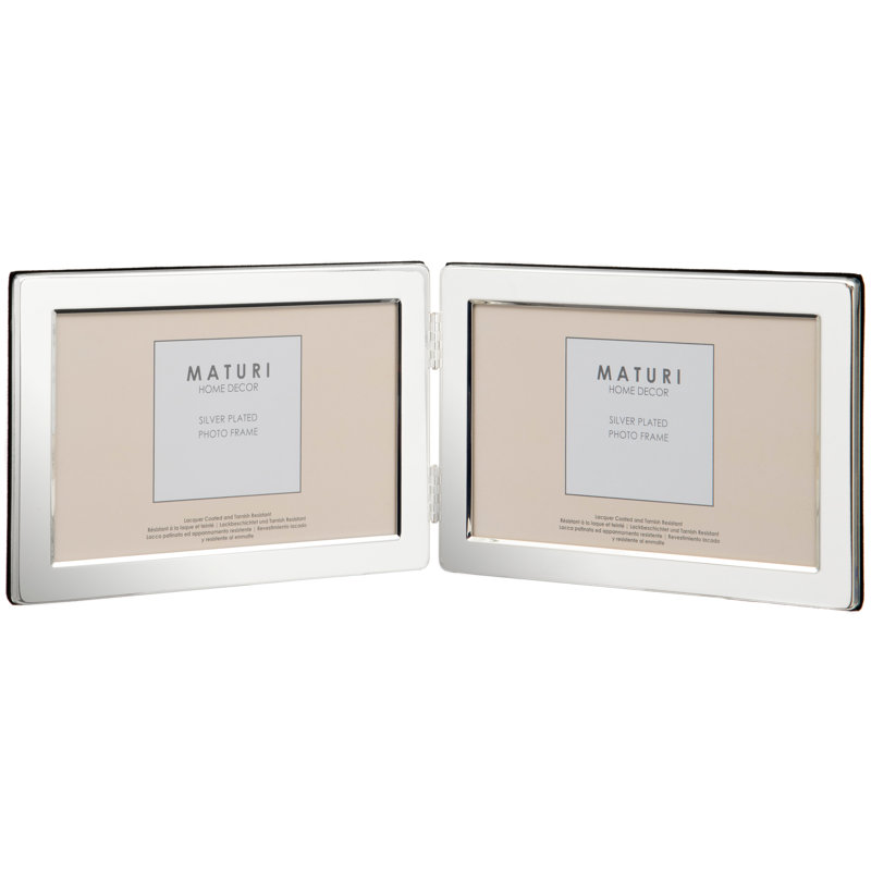 Silver Plated Double Photo Frame - Flat Edge Landscape, 31cm H x 4.32cm L x 43.69cm W  