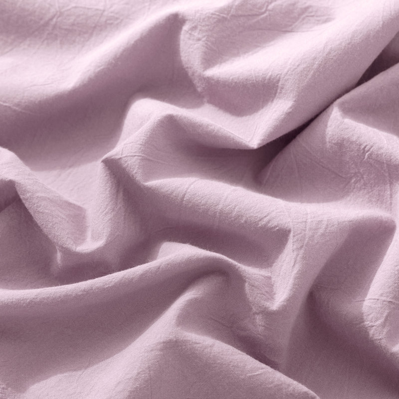 100% Washed Cotton Fitted Sheet Extra Deep Pocket Linen Like Textured, Light Purple, Queen 