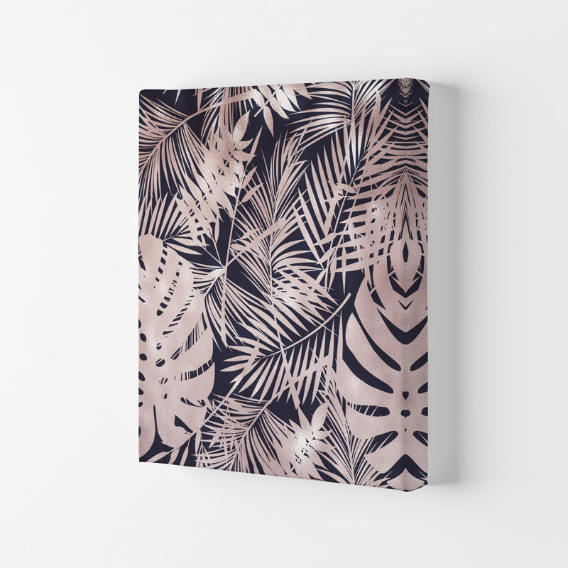 Lux Leaf Print Pink And Navy by Pixy Paper - Print, Wrapped Canvas, 42cm H x 29.7cm W x 4cm D
