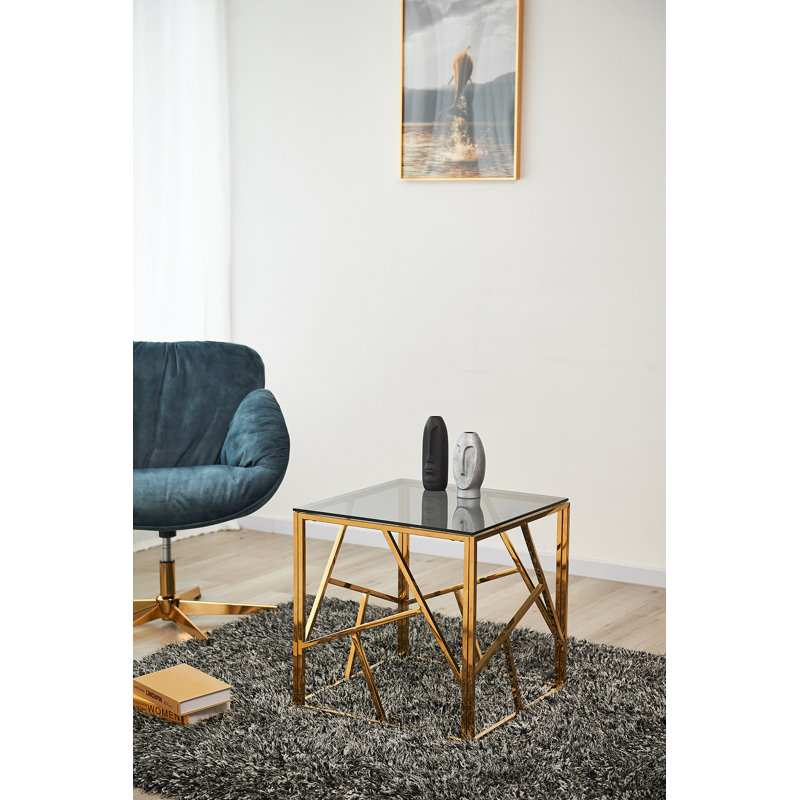 Estefania Glass Top End Table, Grey, Gold