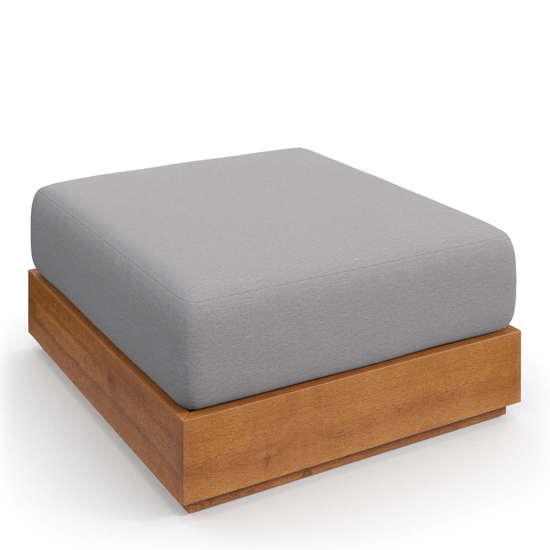 Tahoe Outdoor Patio Acacia Wood Ottoman In Natural Light Gray