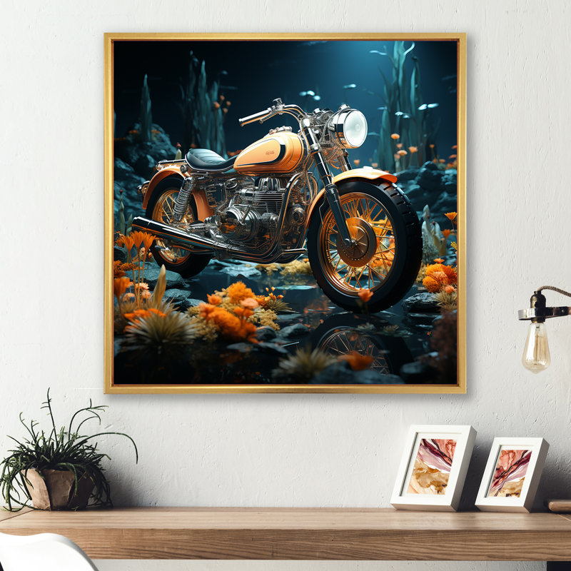 «Rustic Motocyle Bike Memory» sur toile, Cadre flottant doré, H 24 po x l 24 po