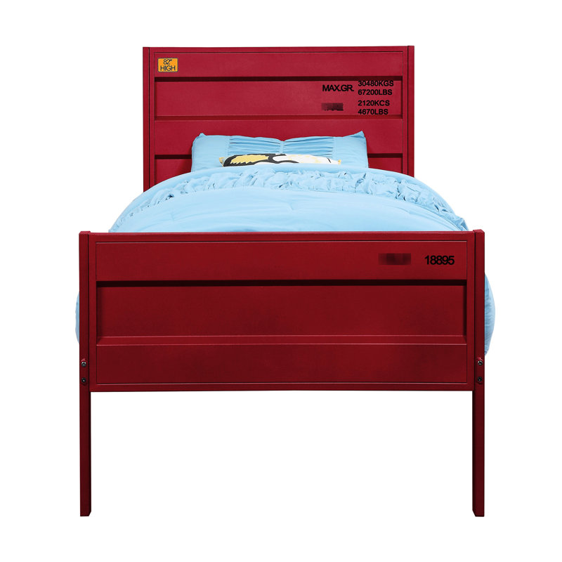 Lit simple contemporain rouge en métal avec cadre moderne et tête de lit, Rouge