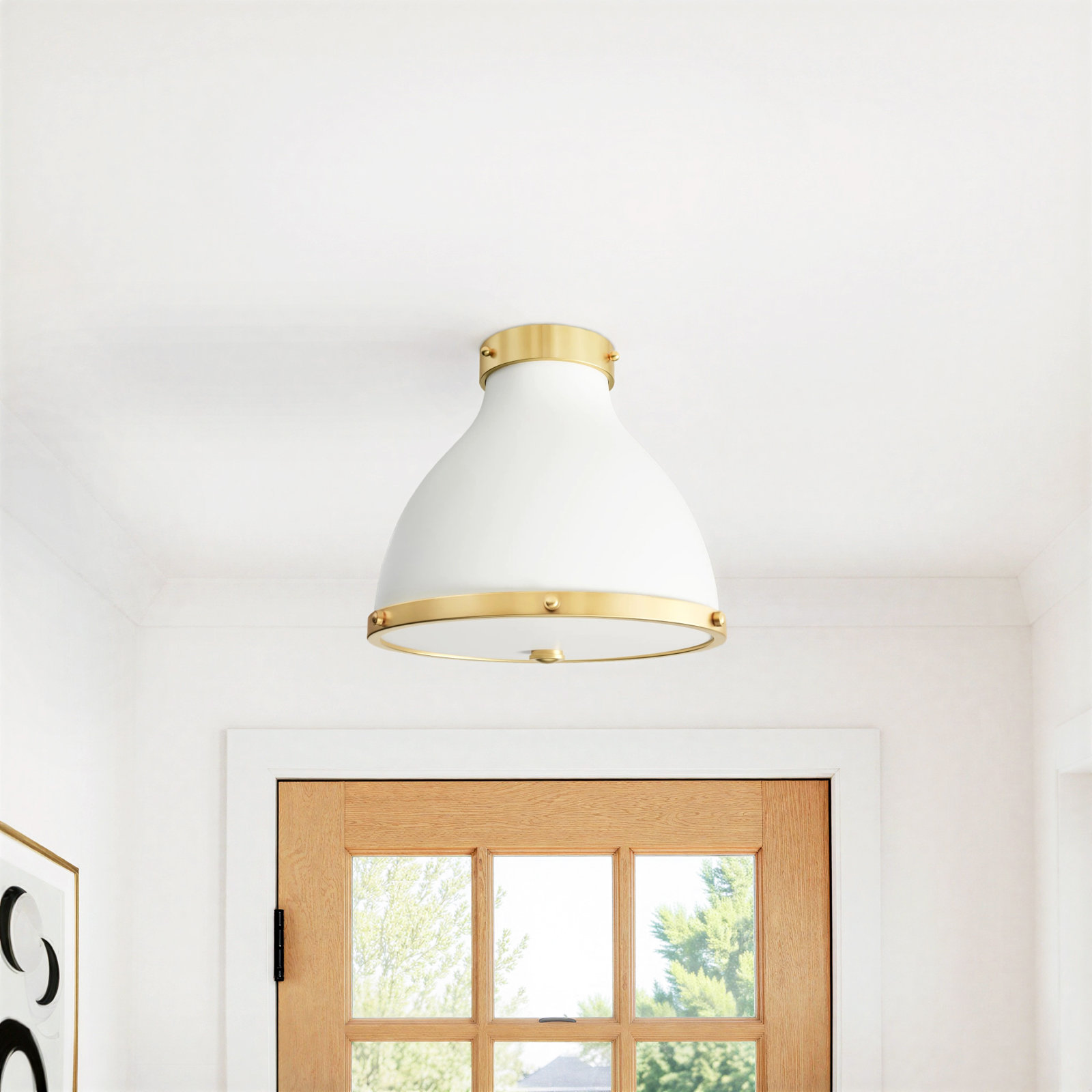 Painted No. 3 2-Light Flush Mount, White/Gold