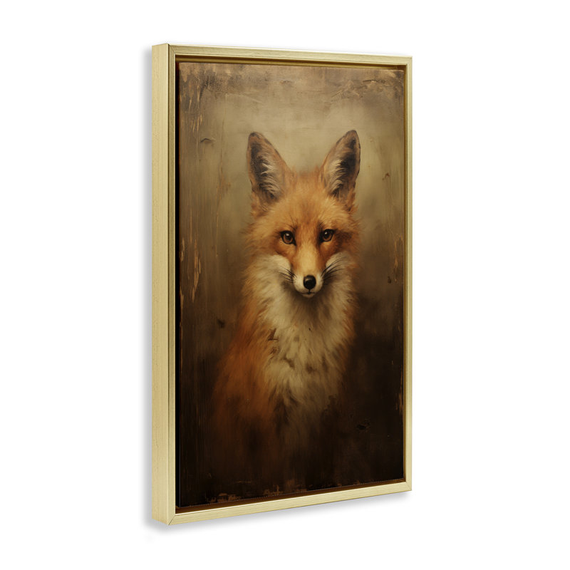 Toile flottante encadrée dorée «Dark Fox Visage» par Petal Prints Design, Cadre flottant métallique doré, H 25 po x l 17 po