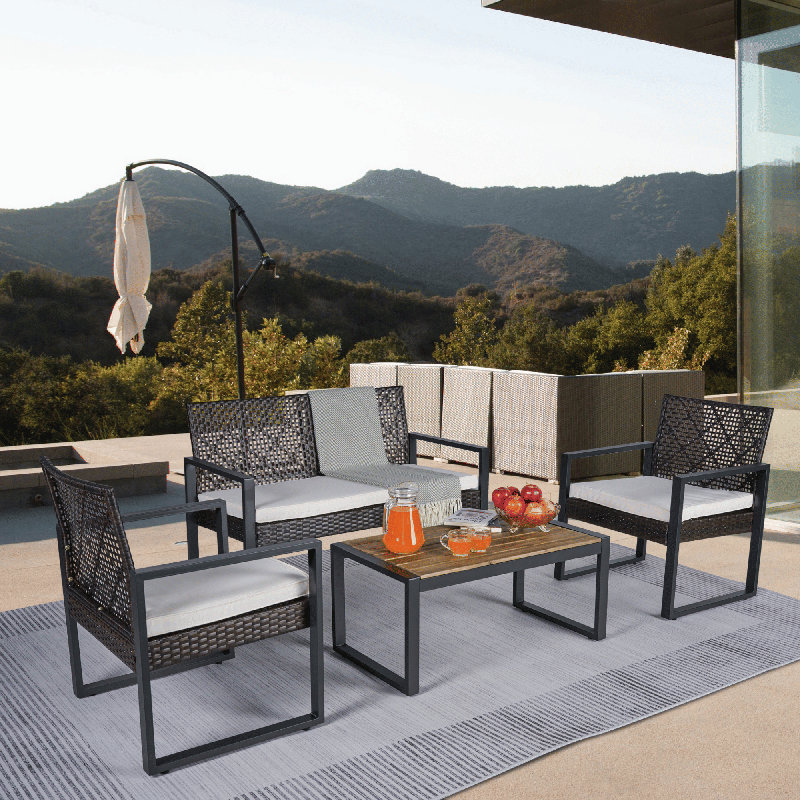 Versatile 4-Piece Patio Furniture Set Outdoor Balcony Porch Garden Backyard Lawn Furniture Acacia Wo