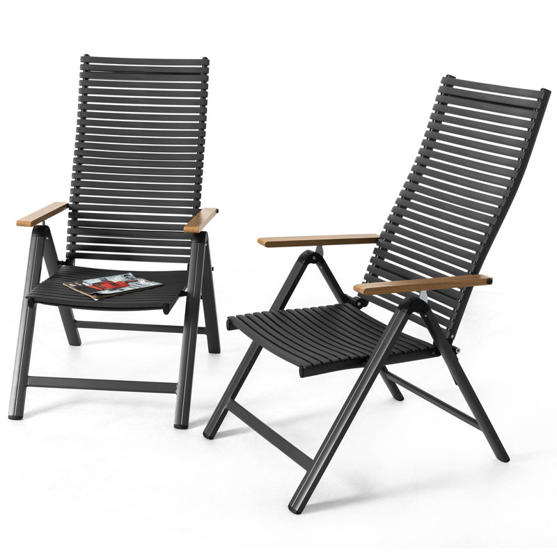 2-piece Patio Folding Chairs With Aluminum Frame, Adjustable Backrest