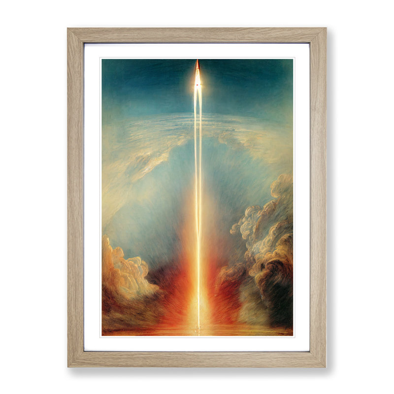 XV1022-577X An Awesome Spaceship Rocket - Single Picture Frame Print, 34cm H x 25cm W x 2cm D, Oak
