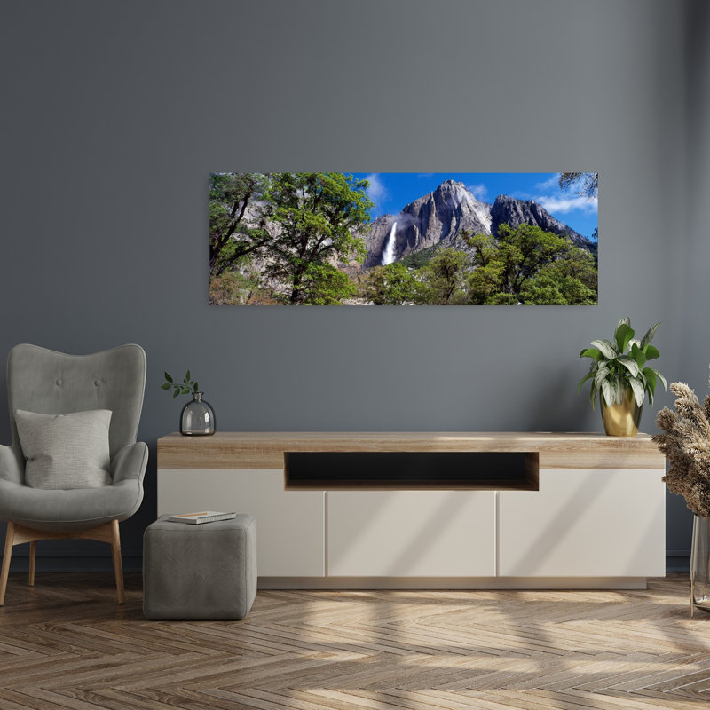 Yosemite Falls, parc national de Yosemite, art abstrait contemporain, paysage forestier, H 16 po x l 48 po