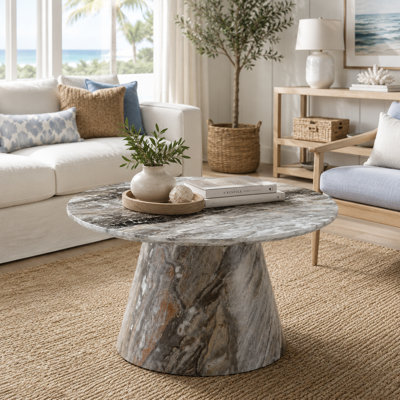 Table basse ronde minimaliste avec finition grain de bois naturel