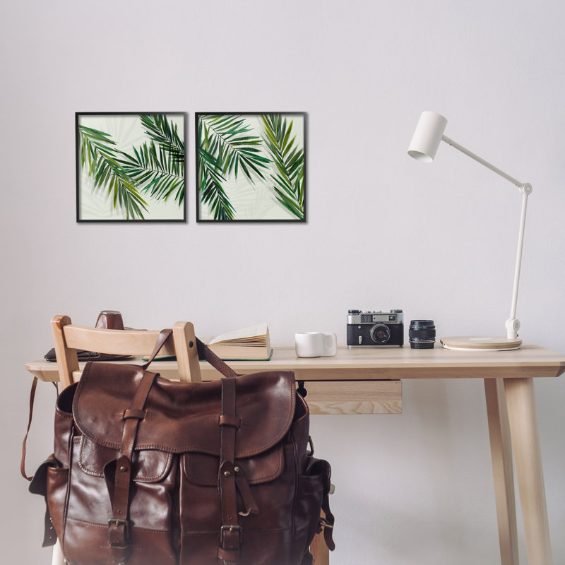  «Palm Fronds over Neutral», ensemble de 2 estampes numériques par Hannah Dawson, Giclée encadrée noir minuit