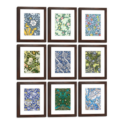 8x10 Picture Frame Set of 9 with HD plexiglass cover for Pictures 5x7 with Mat or 8x10 Without Mat, Wall or Tabletop Gallery Photo Frames in Walnut