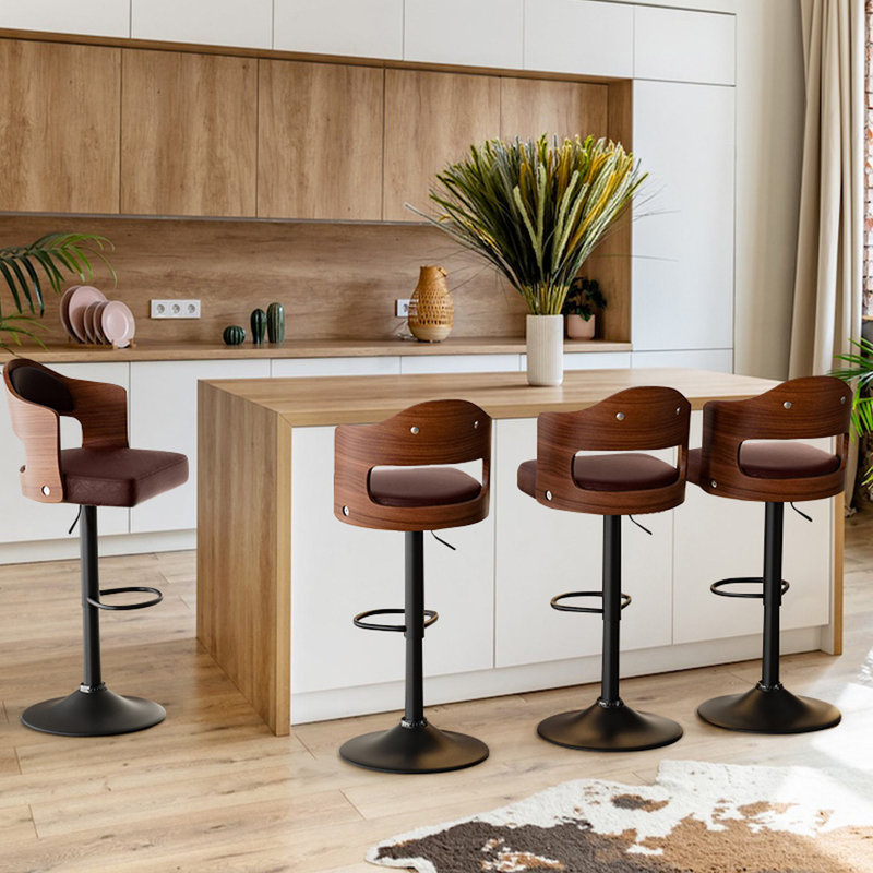 Sonja Adjustable Height Swivel Bar Stools With Back And Footrest, Brown