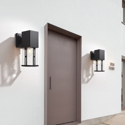 Black 1 - Bulb 11'' H Glass Outdoor Wall Lantern with Dusk to Dawn