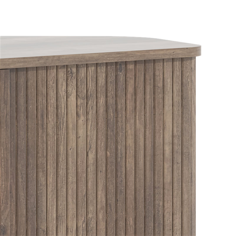 Meuble télé de coin avec porte coulissante cannelée Aurel, Brun