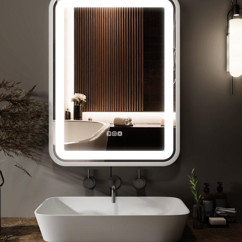 Miroir de salle de bain pour salle de bain avec, 3628 po, à intensité variable, brouillard, fonction mémoire, 3 couleurs de température, miroir mural pour évier, 3628, monté