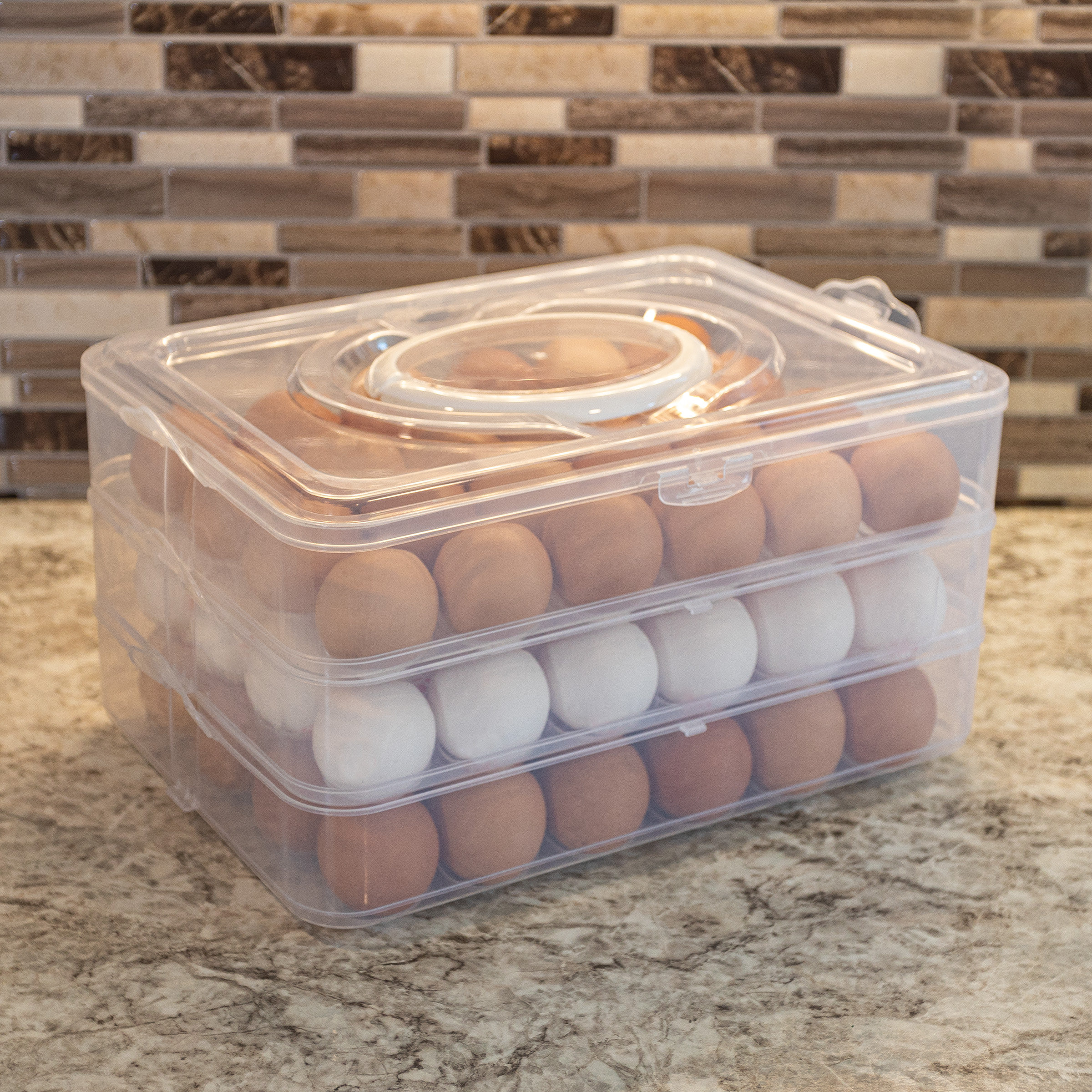 Prep & Savour Devar 3-Tier Egg Container - Large-Capacity Egg Holder with Lid and Handle, Holds 72 Eggs & Reviews | Wayfair