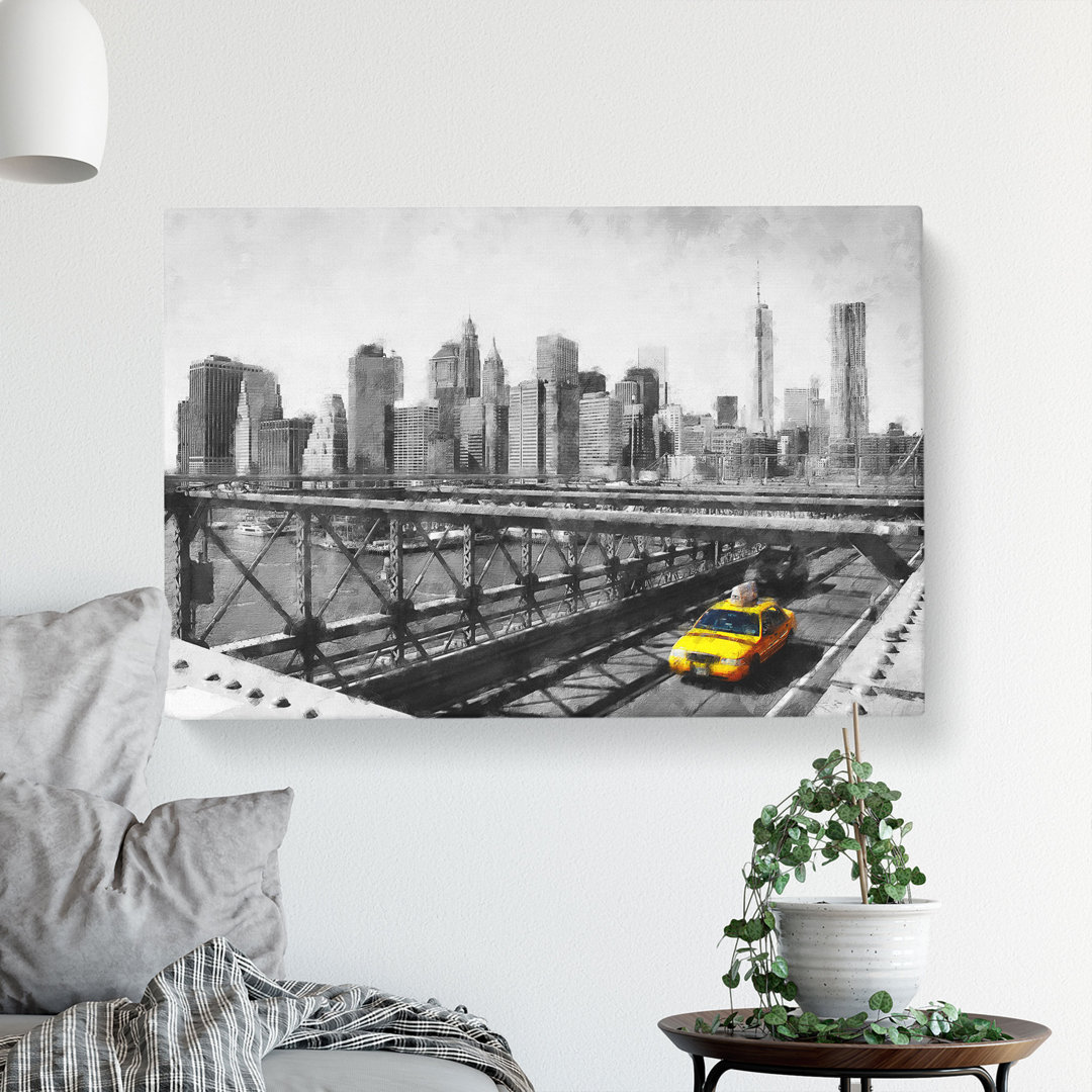 A Yellow Taxi Cab In New York Painting - Wrapped Canvas