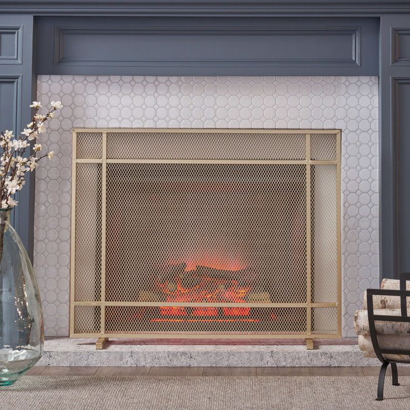 Erick Iron Fireplace Screen, Gold