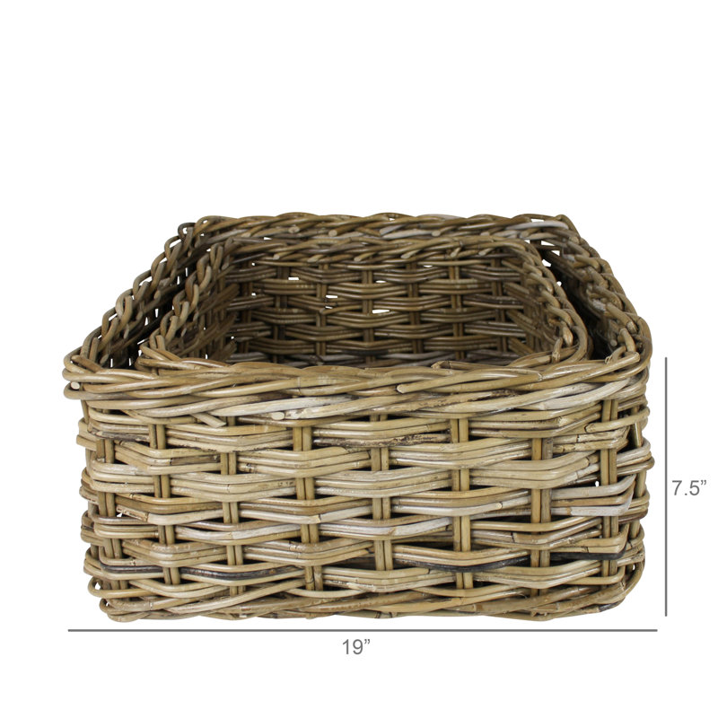 Paniers carrés, rotin, ensemble / 2, H 19 po x l 19 po x P 7,5 po, Brun