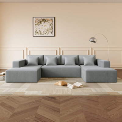 Corduroy U Shaped Sectional Sofa Sofa, Reversible & Spacious, Ultimate Comfort With Plush Cushions