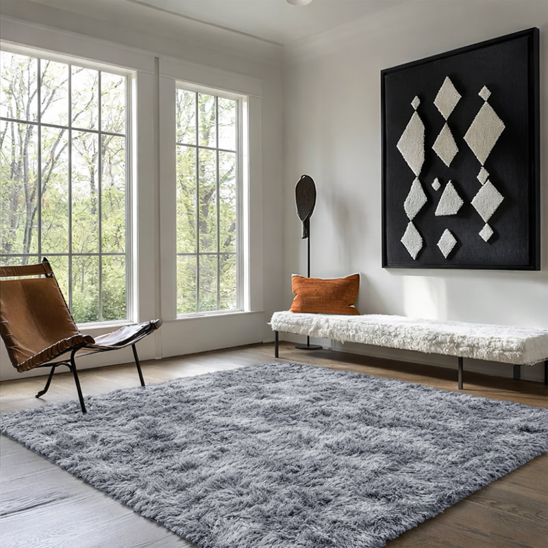 Deep Pile Fluffy Shaggy Area Rug for Indoor/Outdoor Use, Grey, Rectangle 120 x 170 cm